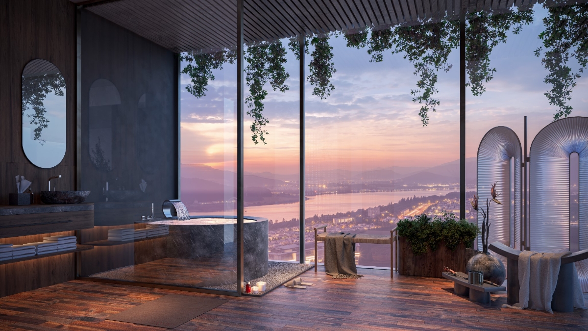 Bể khoáng nóng tại gia được dẫn nguồn từ mạch khoáng nằm sâu trong lòng đất duy trì từ 37-53 độ C chứa chất Radon quý hiếm.