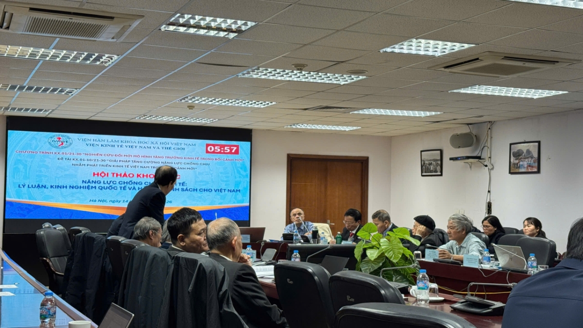 Các nhà nghiên cứu thảo luận tại hội thảo: “Năng lực chống chịu kinh tế: Lý luận, kinh nghiệm quốc tế và hàm ý chính sách cho Việt Nam”.