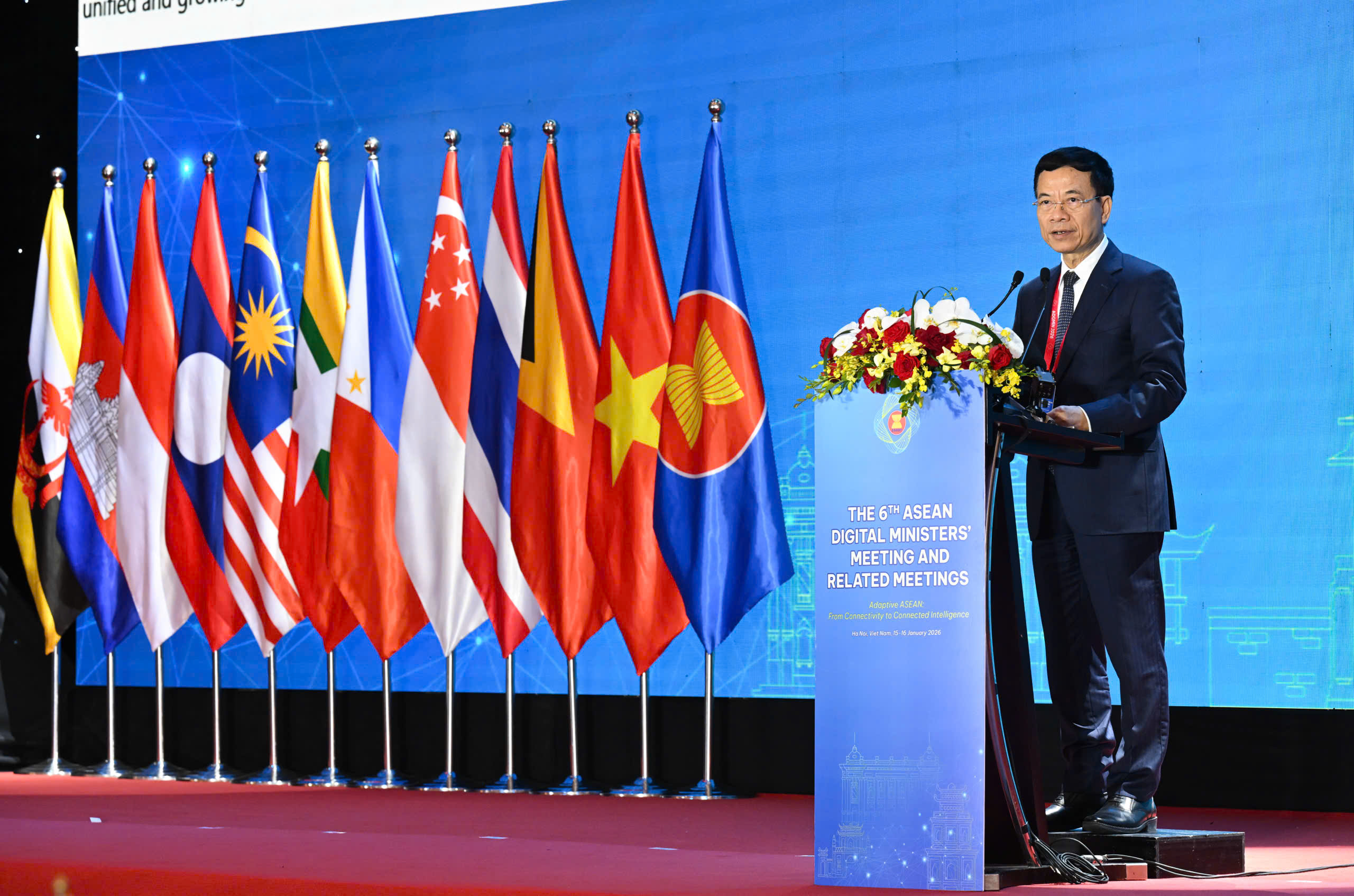 Bộ trưởng Bộ Khoa học và Công nghệ Nguyễn Mạnh Hùng phát biểu khai mạc Hội nghị ADGMIN lần thứ 6. 