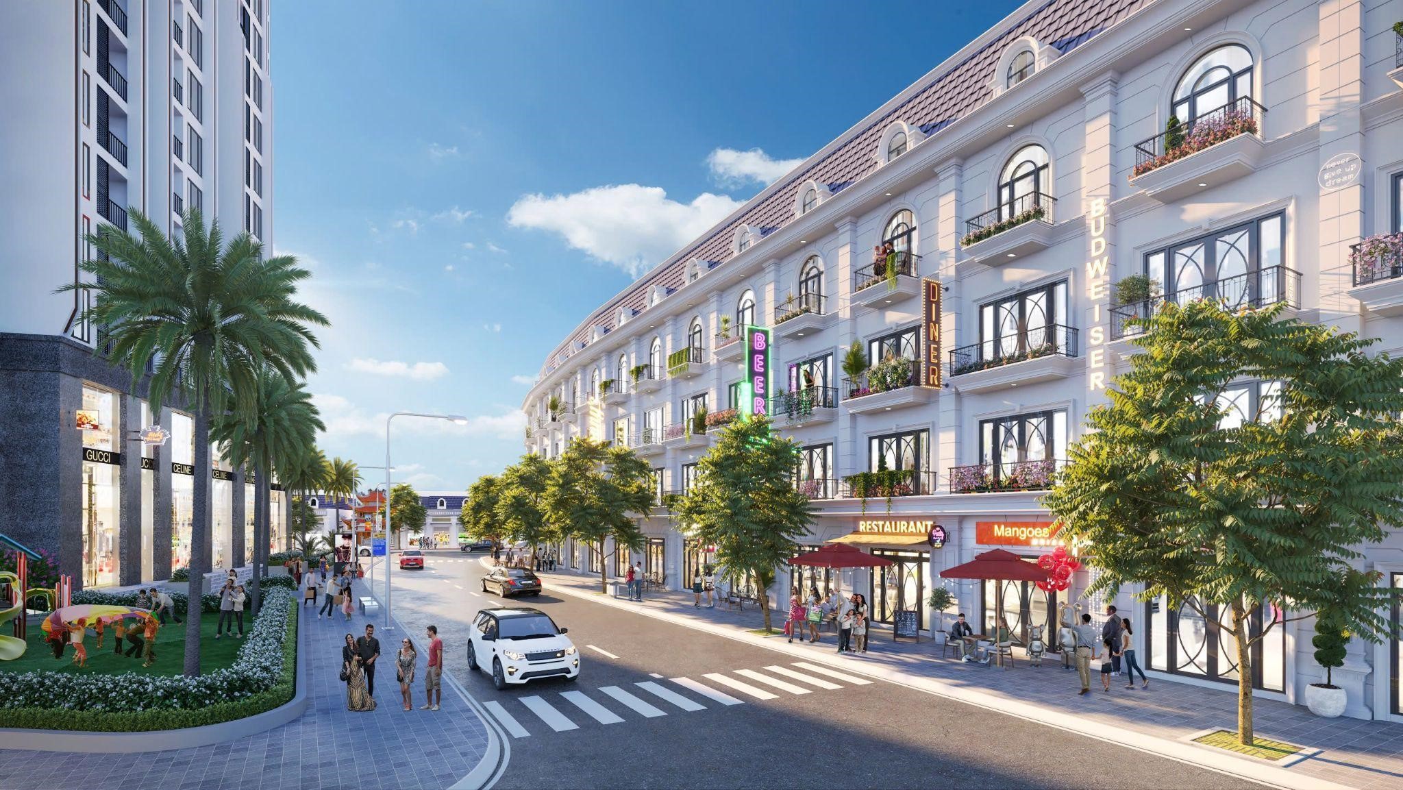 Sự cộng hưởng giữa vị trí, giao thông và tiện ích nội khu như trung tâm thương mại, trường học, khu vui chơi biến shophouse thành “trái tim thương mại” của Song Hong Diamond City. Ảnh: Song Hong Diamond City.