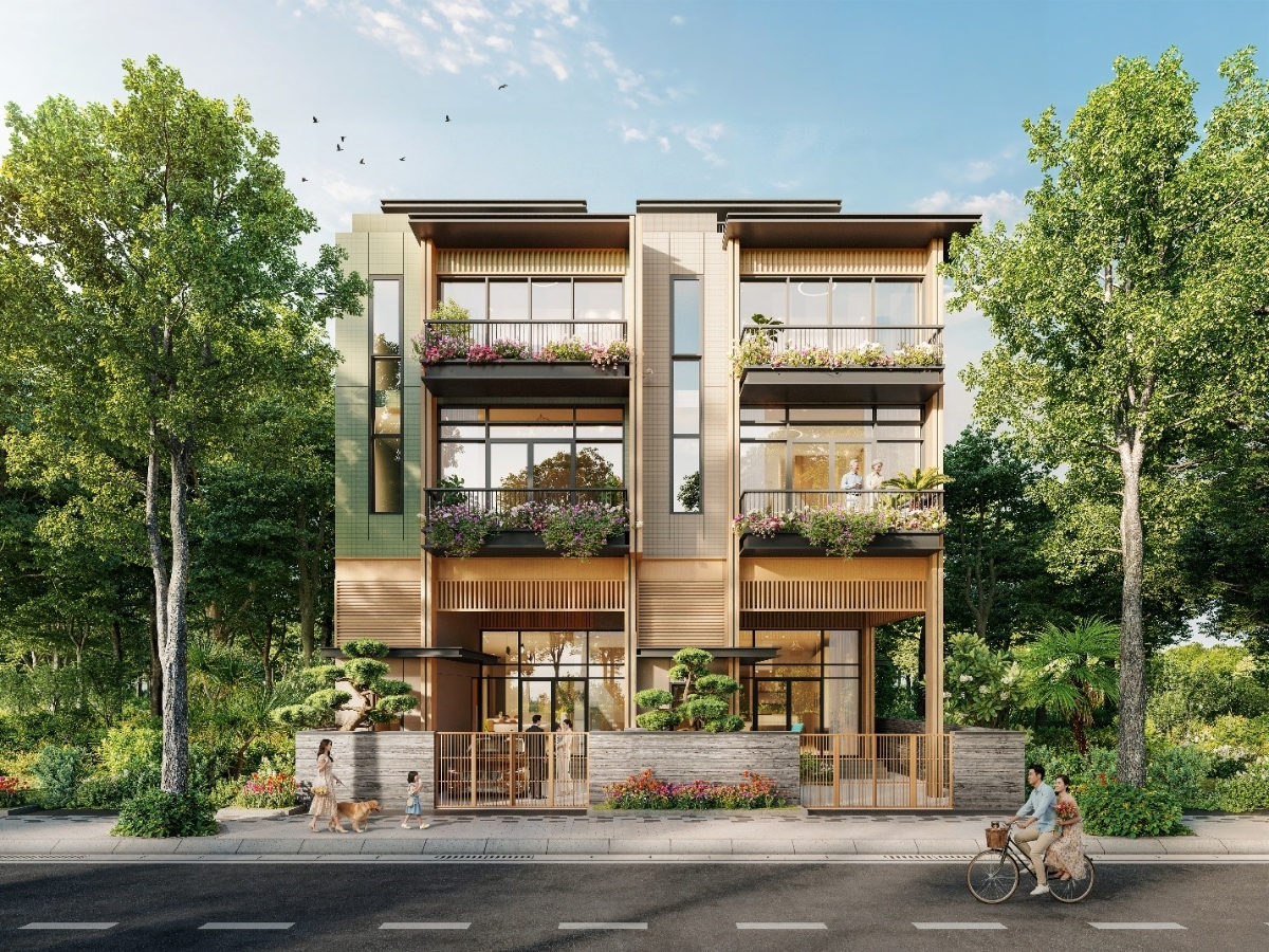 Ảnh phối cảnh kiến trúc nhà phố hiện đại của phân khu Mira Ville.&nbsp;