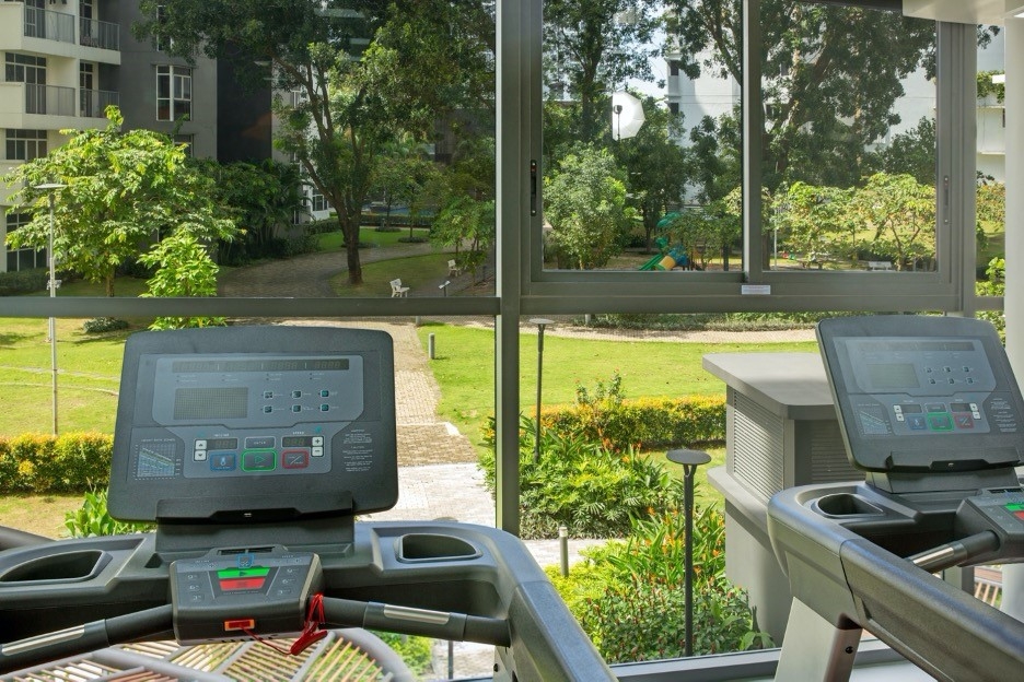 Phòng gym hiện đại hướng về công viên trung tâm.&nbsp;Nguồn ảnh: The Habitat Binh Duong.