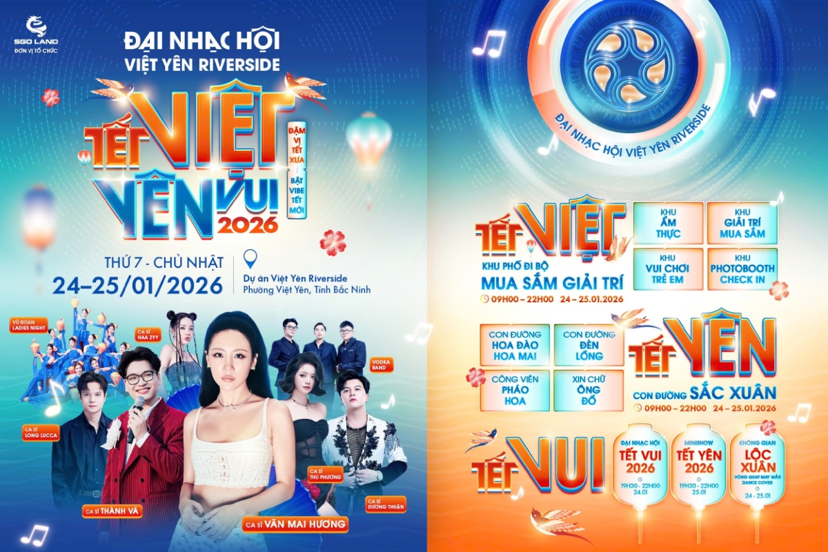 Đại nhạc hội Việt Yên Riverside “Tết Việt Yên Vui” diễn ra tại khuôn viên khu đô thị với nhiều hoạt động giải trí hấp dẫn. Nguồn:&nbsp;Việt Yên Riverside.