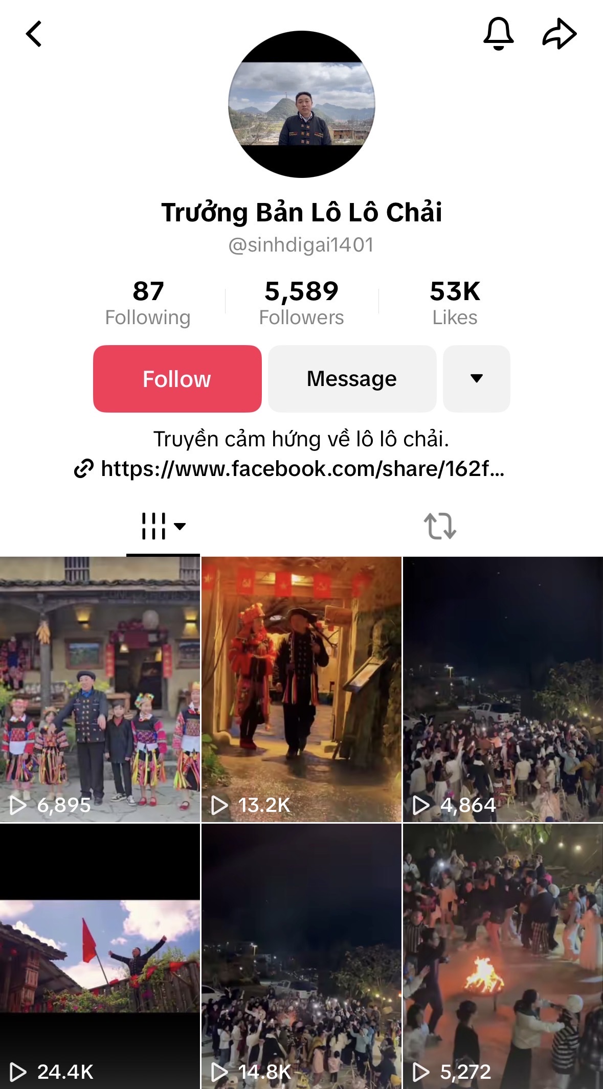 Tài khoảng TikTok ông Sình Dỉ Gai