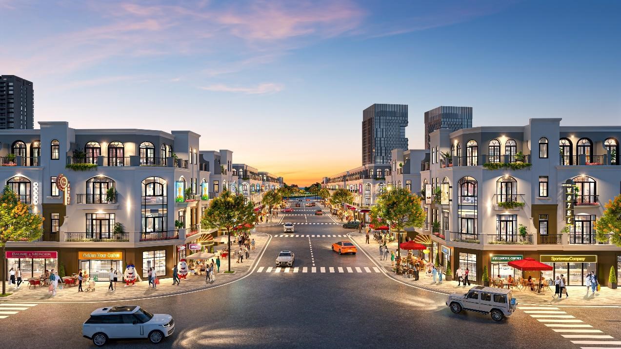 Dãy Boutique Shophouse tạo nên trục thương mại – dịch vụ - giải trí sôi động bậc nhất tại Việt Yên Riverside. Nguồn: Việt Yên Riverside.