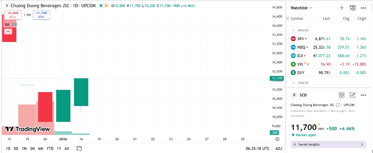Sơ đồ giá cổ phiếu SCD trên TradingView.