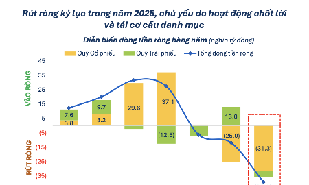 Thêm một năm rút ròng kỷ lục của các quỹ cổ phiếu, quy mô 31.000 tỷ đồng
