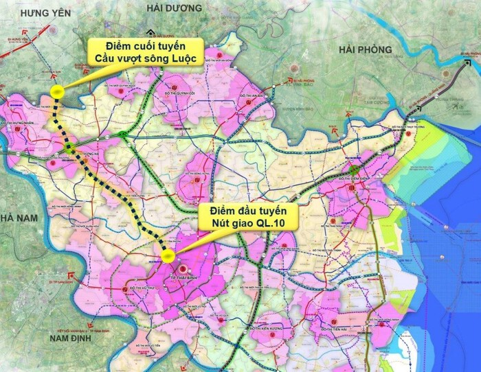 Bản đồ hướng tuyến  Dự án đầu tư xây dựng tuyến đường từ phường Thái Bình đi xã Hưng Hà, kết nối với phường Phố Hiến.