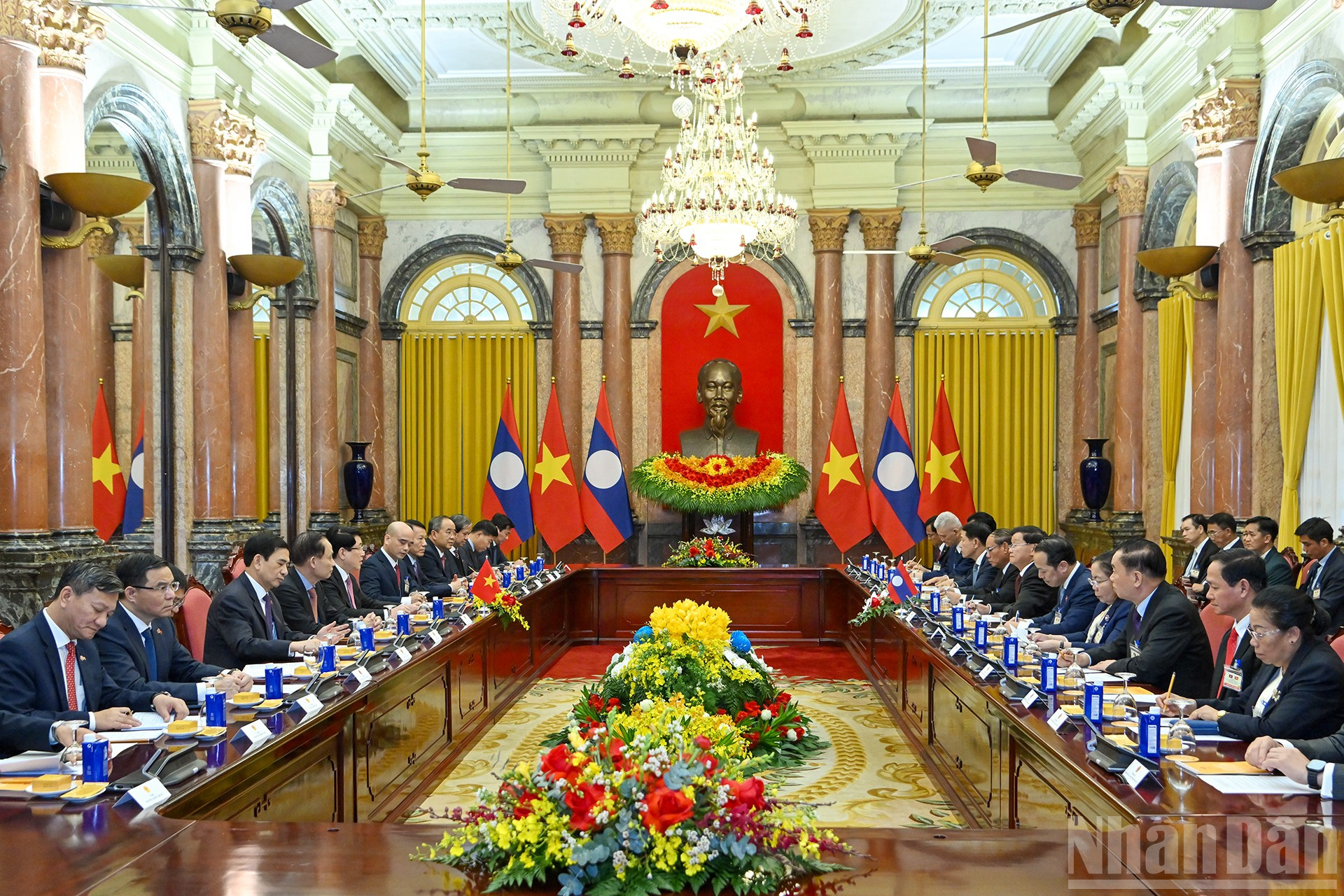Quang cảnh hội kiến tại Phủ Chủ tịch. Ảnh: Nhân Dân.