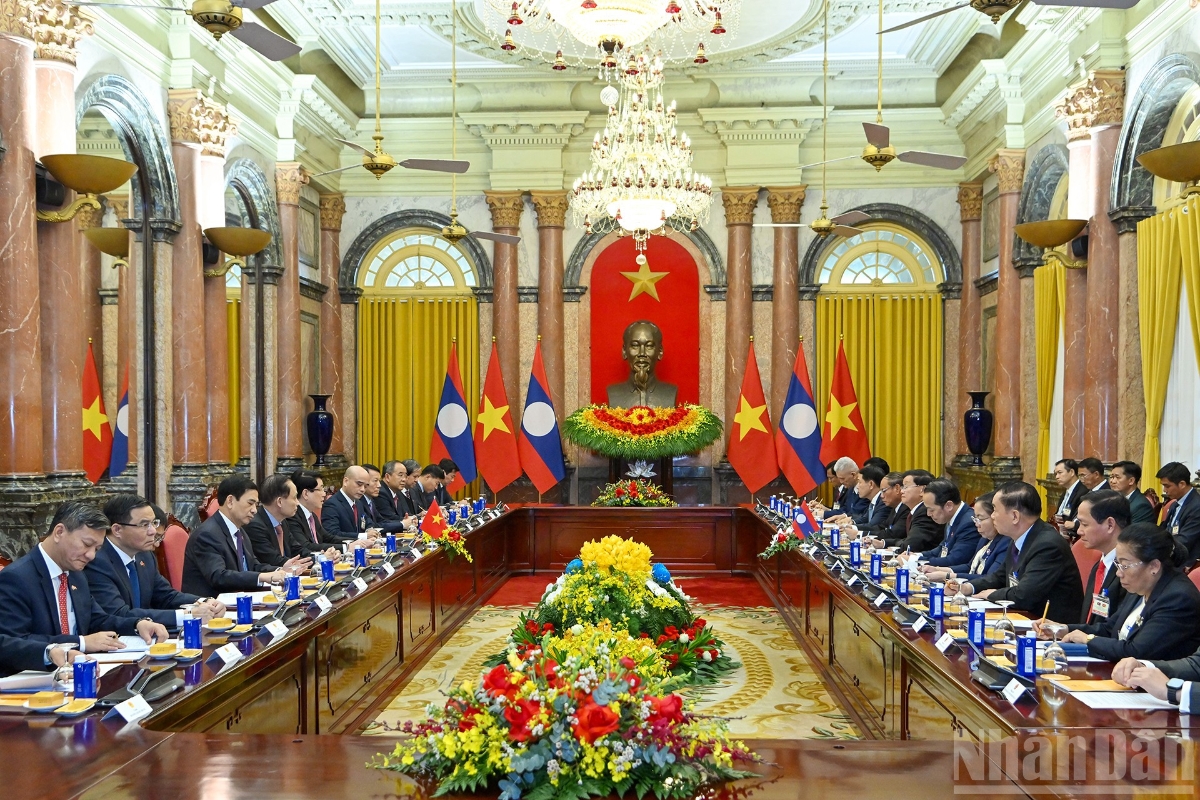 Quang cảnh hội kiến tại Phủ Chủ tịch. Ảnh: Nhân Dân.