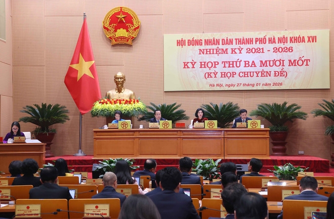Hội đồng Nhân dân thành phố Hà Nội khóa XVI, nhiệm kỳ 2021-2026, tổ chức kỳ họp chuyên đề (Kỳ họp thứ 31). Ảnh: TTXVN.