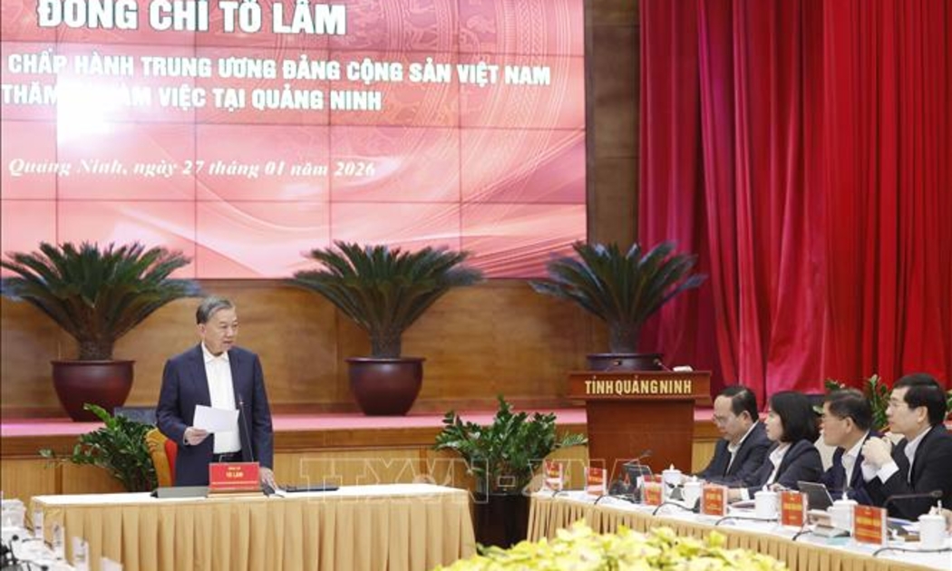 Tổng Bí thư Tô Lâm và Đoàn công tác Trung ương đã làm việc với Ban Chấp hành Đảng bộ tỉnh Quảng Ninh. Ảnh: TTXVN