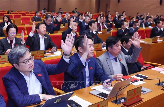 Các đại biểu thông qua chương trình kỳ họp. Ảnh: TTXVN