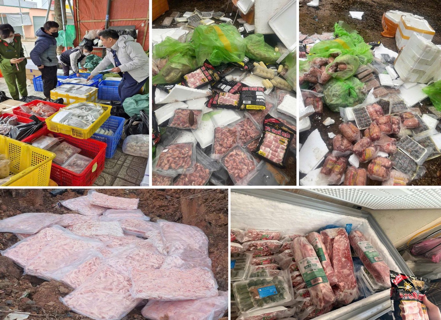 Nhiều mặt hàng thực phẩm được tập kết trong kho lạnh nhưng không có hóa đơn, chứng từ hợp pháp.