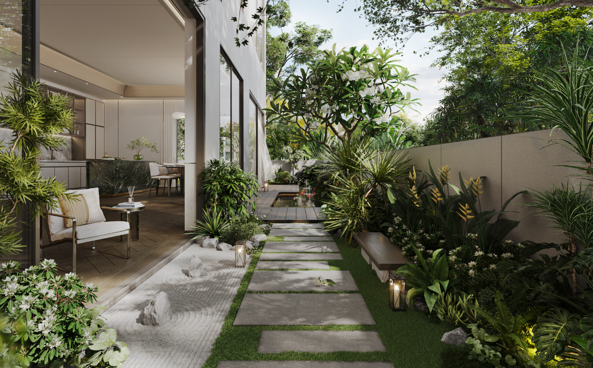 “Khoảng đệm thiên nhiên” từ nước, gió và ánh sáng cùng vận động để tạo nên một nhịp ngắt cân bằng cho chủ nhân. Ảnh: SOLA.