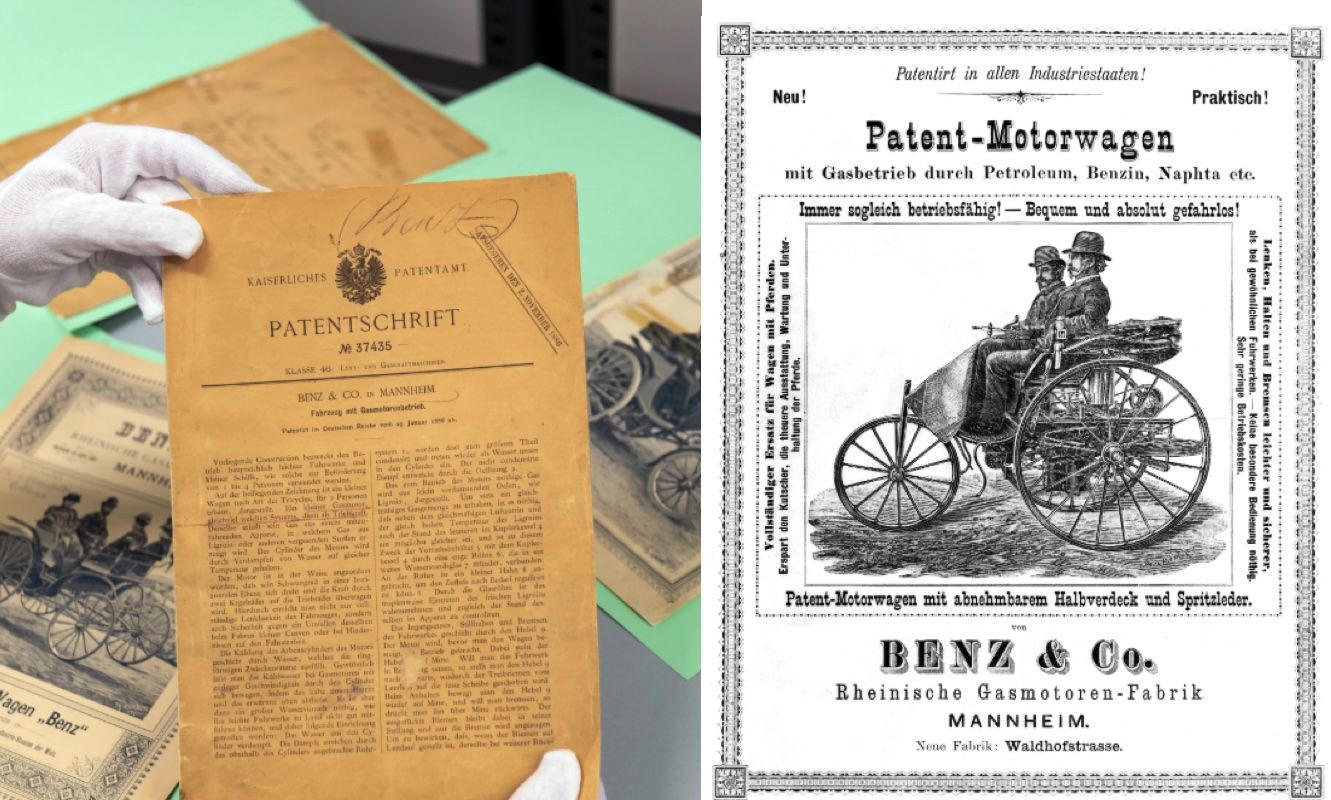 <i>Bằng sáng chế cho chiếc ô tô đầu tiên trên thế giới – do Carl Benz đệ trình vào năm 1886 – hiện là một tài liệu do UNESCO bảo hộ. Được công nhận vì 