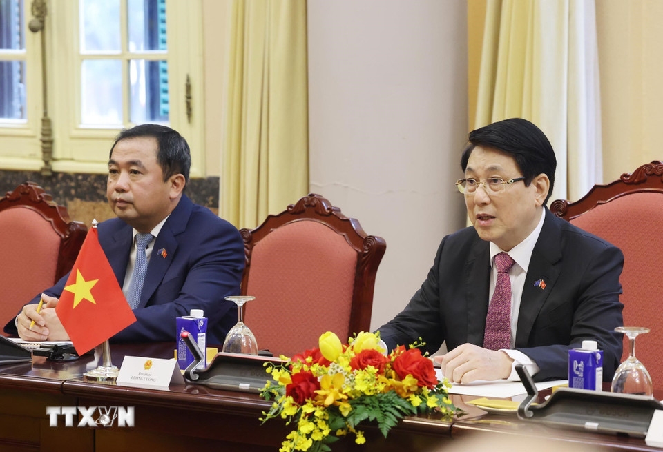 Chủ tịch nước Lương Cường phát biểu. Ảnh: TTXVN