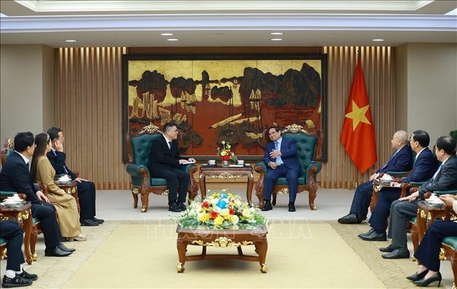 Thủ tướng Phạm Minh Chính tiếp ông Hồng Thiên Chúc, Chủ tịch Tập đoàn Texhong (Trung Quốc). Ảnh: TTXVN