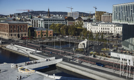 Toàn cảnh Oslo nhìn từ mái Nhà hát Opera Oslo ở Oslo, Na Uy - Ảnh: Getty Images