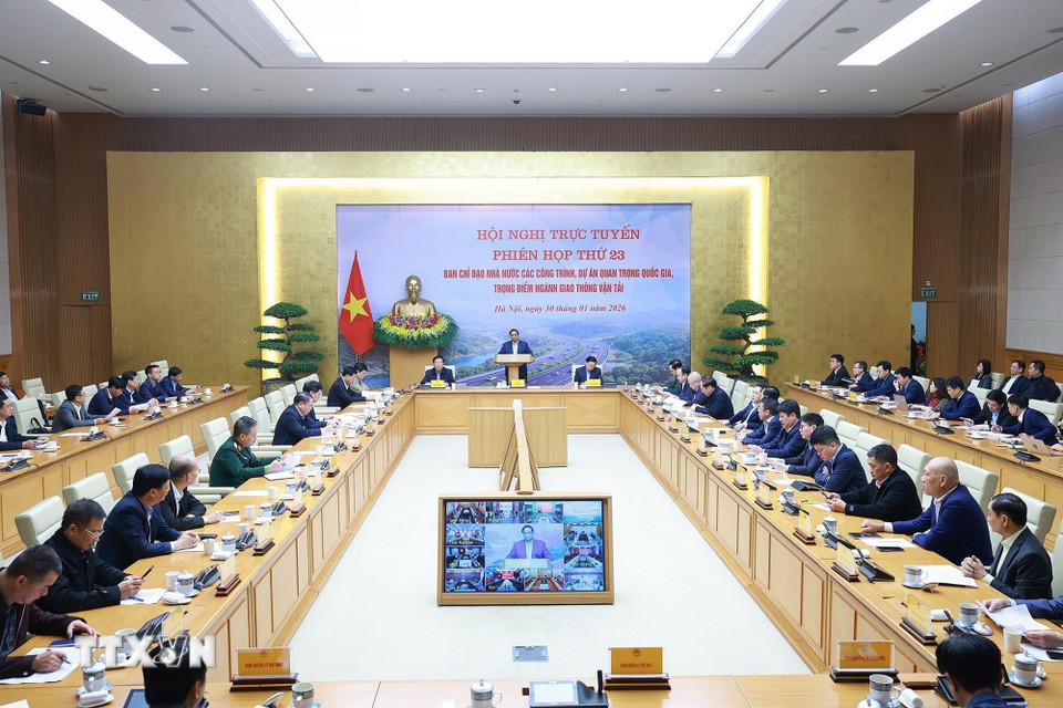 Phiên họp thứ 23 của Ban Chỉ đạo Nhà nước các công trình, dự án quan trọng quốc gia, trọng điểm ngành giao thông vận tải. Ảnh: TTXVN