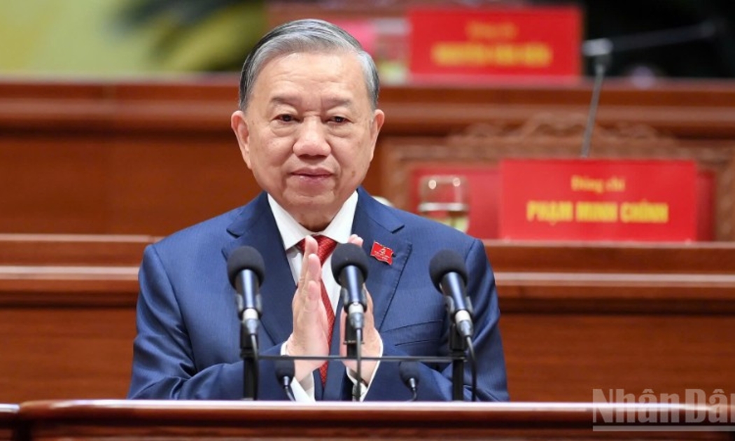 Tổng Bí thư Tô Lâm phát biểu tại phiên bế mạc Đại hội XIV. Ảnh: Nhân Dân.