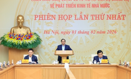 Thủ tướng Phạm Minh Chính chủ trì Phiên họp lần thứ Nhất Ban Chỉ đạo Quốc gia triển khai Nghị quyết số 79-NQ/TW. Ảnh: VGP.