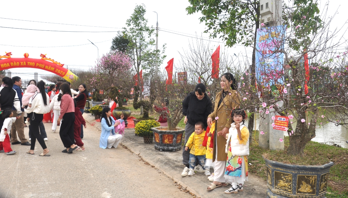 Đông đảo người dân và du khách tham quan hội chợ hoa đào