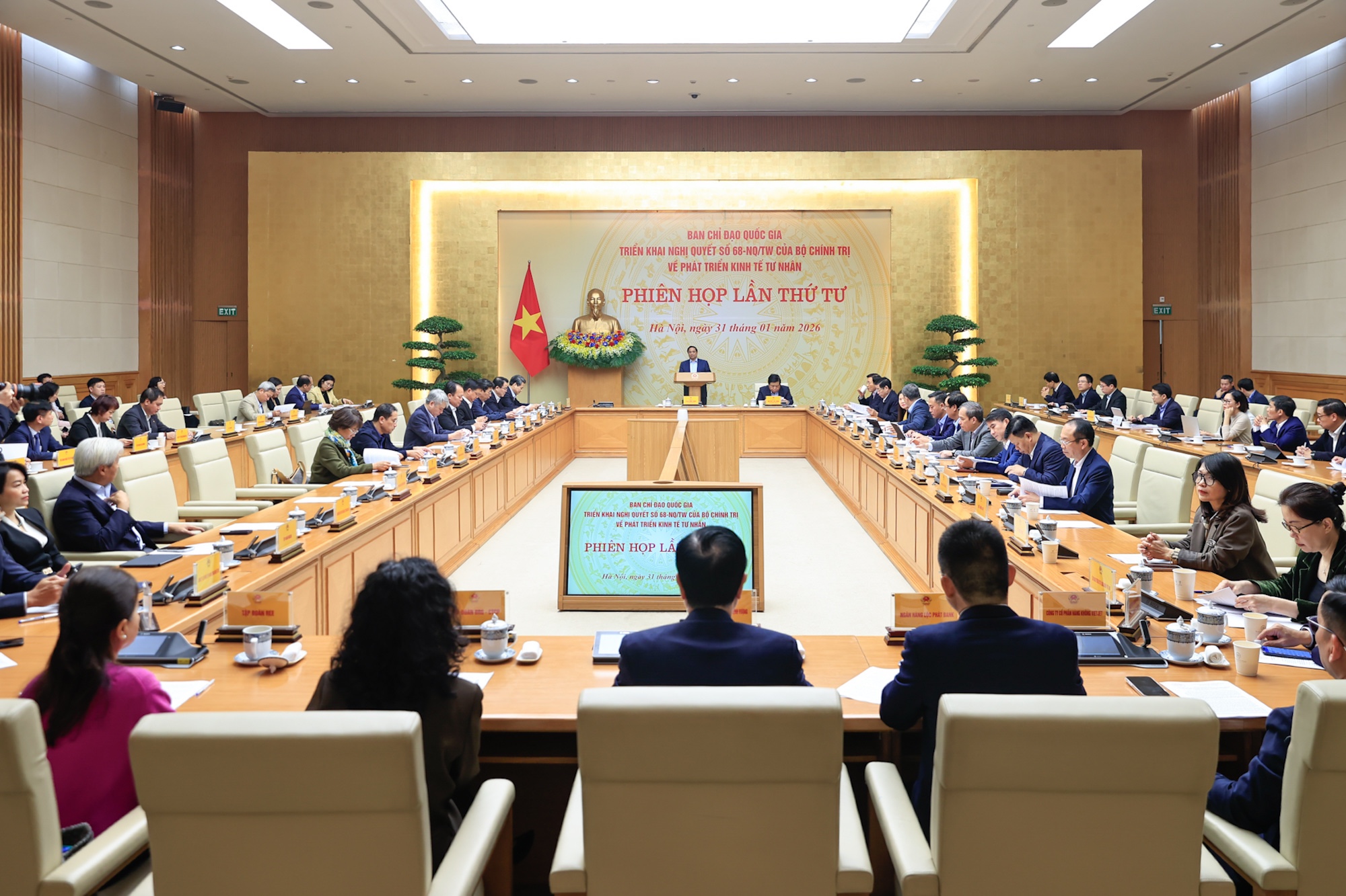 Toàn cảnh phiên họp Ban chỉ đạo quốc gia triển khai Nghị quyết 68 về phát triển kinh tế tư nhân ngày 31/1/2026 tại Văn phòng Chính phủ