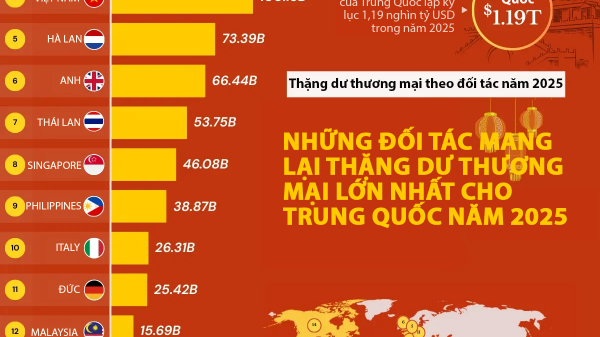 Những đối tác mang lại thặng dư thương mại lớn nhất cho Trung Quốc năm 2025, Việt Nam cũng có mặt