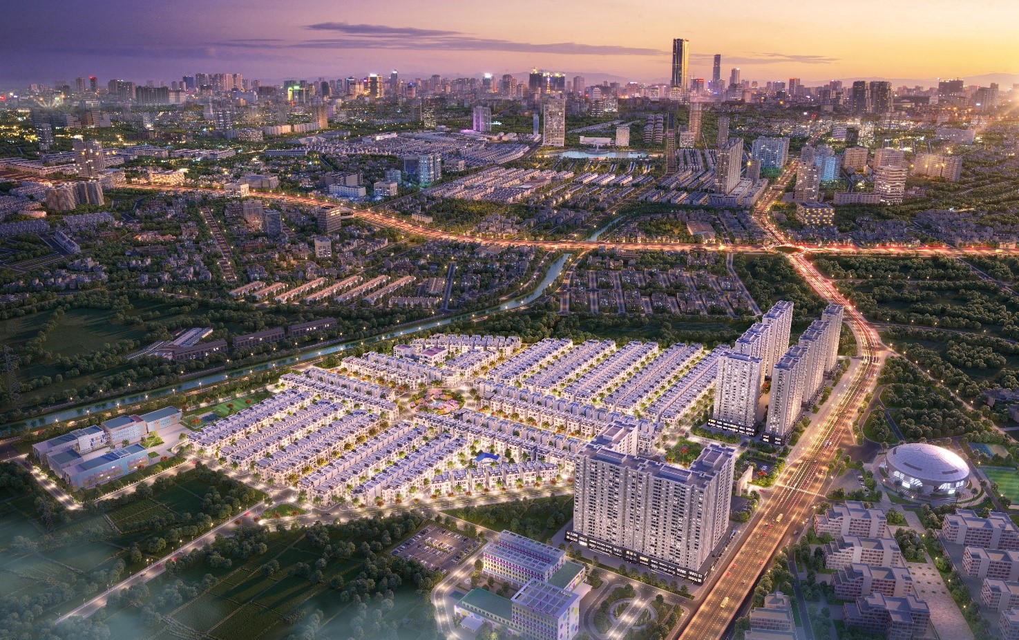 Phối cảnh tổng thể dự án Solasta Mansion thuộc Khu đô thị mới Dương Nội.