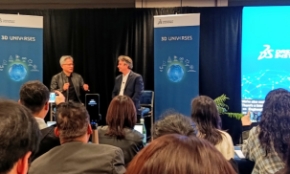 CEO Nvidia Jensen Huang  (bên trái) và CEO Pascal Daloz của Dassault Systèmes chia sẻ tại sự kiện 3DEXPRIENCE World 2026