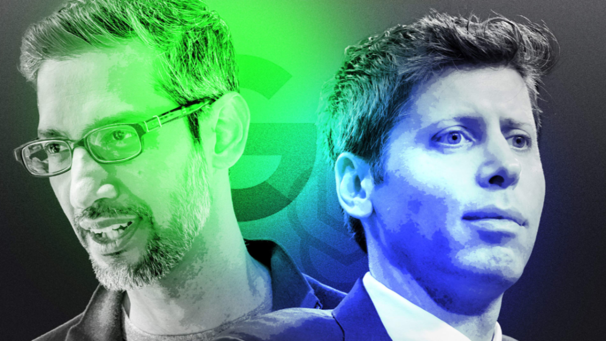 CEO Google Sundar Pichai (trái) và CEO OpenAI Sam Altman (phải) - Ảnh minh hoạ. 