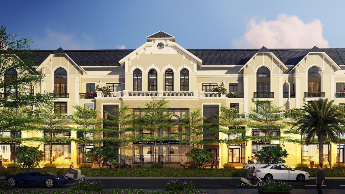 Các căn nhà phố thương mại Mộc Điền sở hữu vỉa hè 5m, tối ưu cho việc vừa ở, vừa khai thác kinh doanh. Ảnh:&nbsp;Hưng Ngân Group.