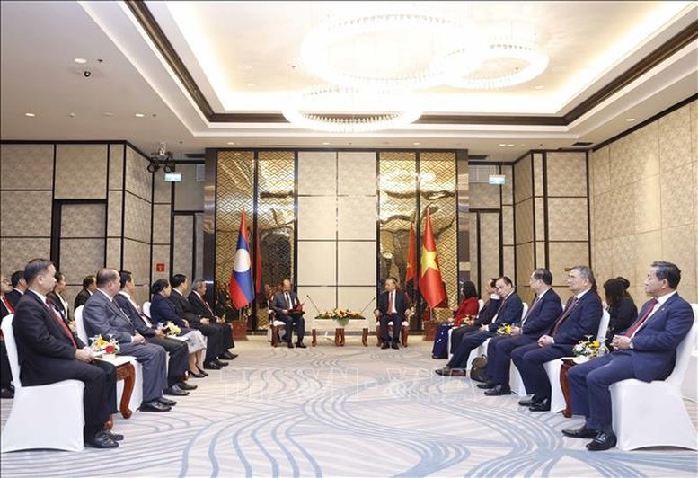 Tổng Bí thư Tô Lâm tiếp Chủ tịch Mặt trận Lào xây dựng đất nước Kikeo Khaykhamphithoune.Ảnh: TTXVN.