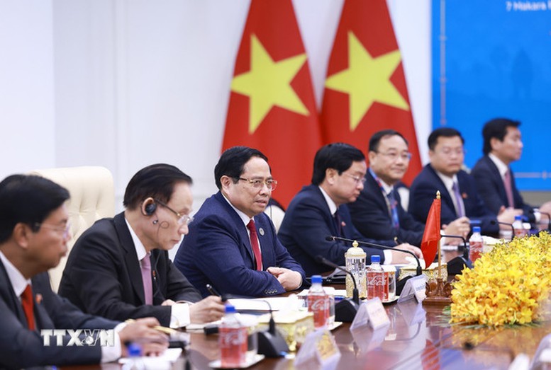 Thủ tướng Phạm Minh Chính hội kiến Thủ tướng Campuchia Hun Manet - Ảnh: TTXVN