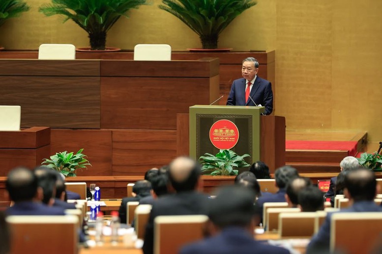 Tổng Bí thư Tô Lâm phát biểu tại Hội nghị toàn quốc nghiên cứu, học tập, quán triệt và triển khai thực hiện Nghị quyết Đại hội XIV của Đảng - Ảnh: VGP