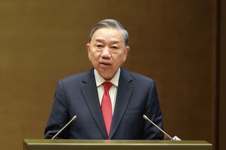 Tổng Bí thư Tô Lâm phát biểu tại Hội nghị toàn quốc nghiên cứu, học tập, quán triệt và triển khai thực hiện Nghị quyết Đại hội XIV của Đảng - Ảnh: VGP