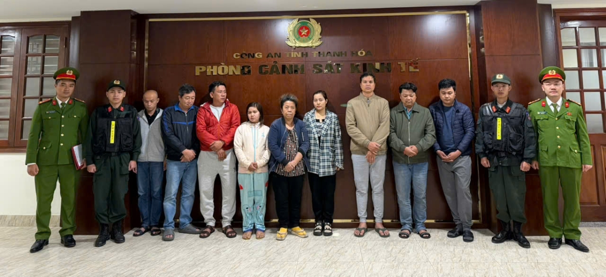 Các đối tượng trong đường dây bị khởi tố, bắt giữ. Ảnh: Công an Thanh Hoá
