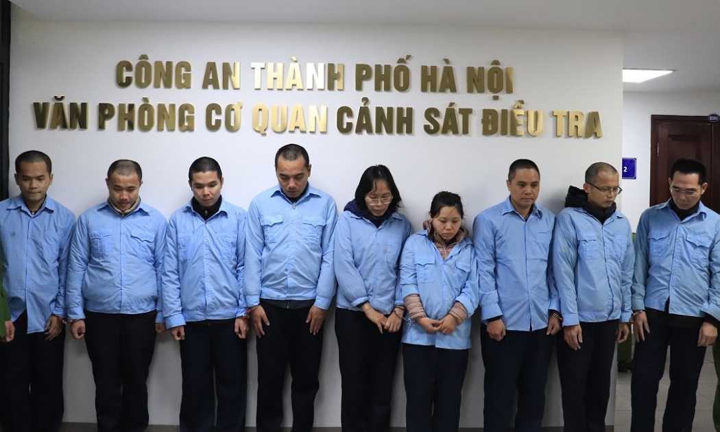 Các đối tượng trong vụ án. Ảnh: Cổng thông tin điện tử Công an TP. Hà Nội.