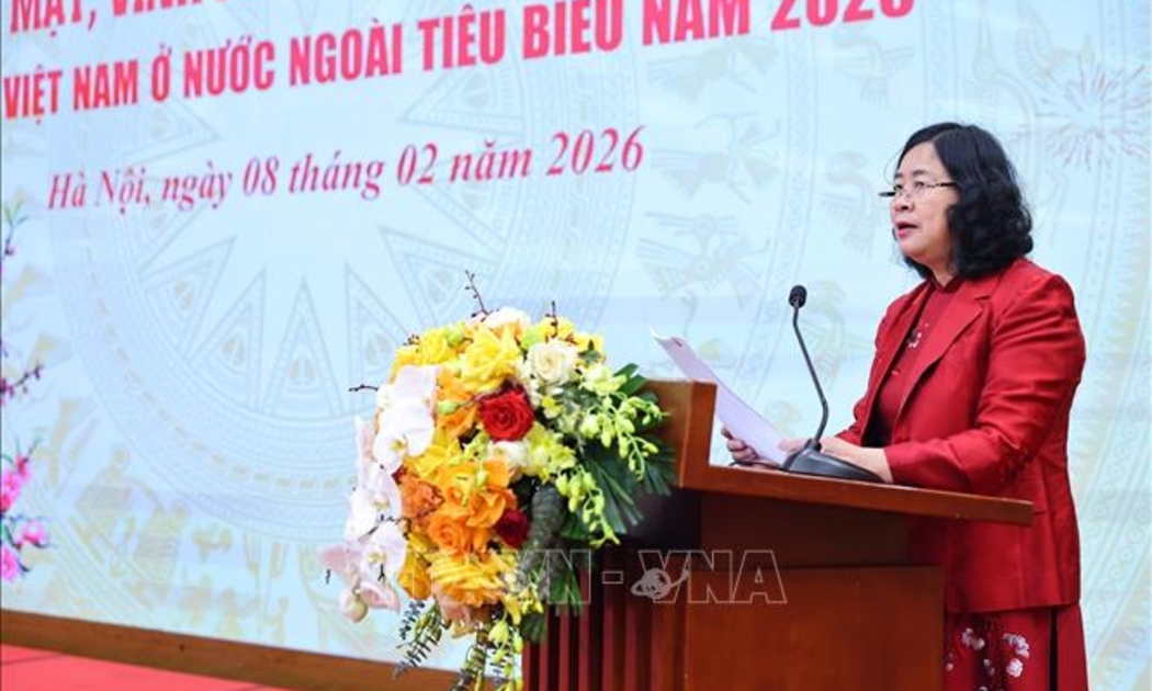 Bà Bùi Thị Minh Hoài, Chủ tịch Ủy ban Trung ương Mặt trận Tổ quốc Việt Nam phát biểu. Ảnh: TTXVN.
