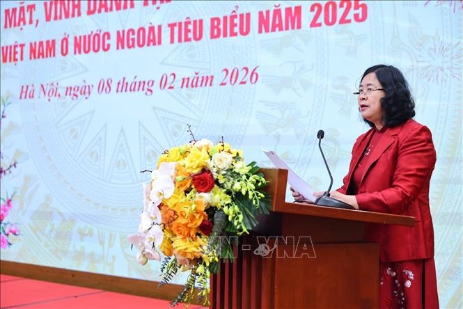 Bà Bùi Thị Minh Hoài, Chủ tịch Ủy ban Trung ương Mặt trận Tổ quốc Việt Nam phát biểu. Ảnh: TTXVN.