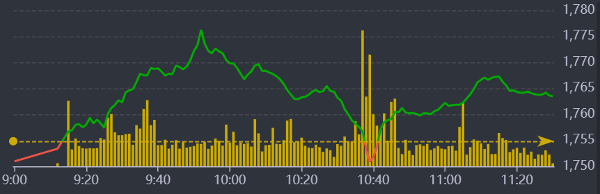 Diễn biến chỉ số VN-Index sáng nay.