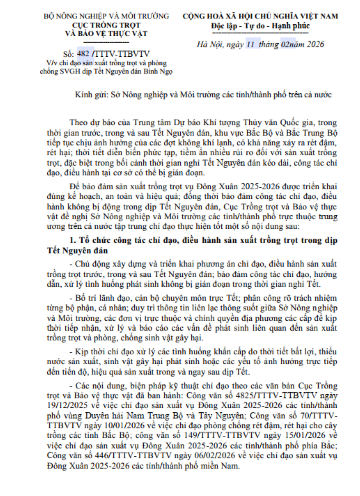 Công văn của Cục Trồng trọt.