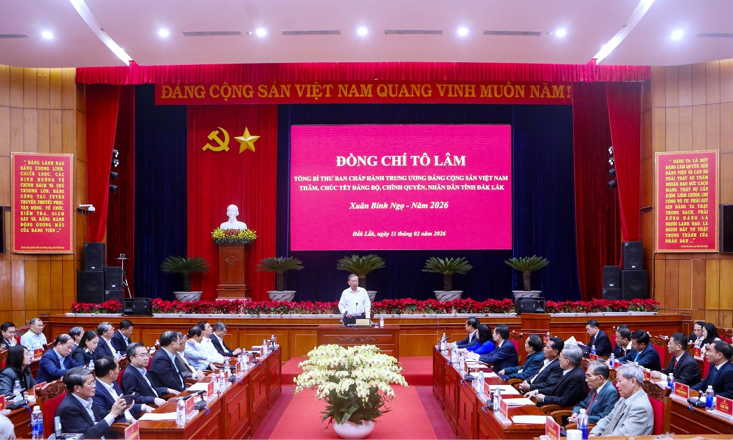 Tổng Bí thư Tô Lâm và Đoàn công tác Trung ương thăm, làm việc và chúc Tết Đảng bộ, chính quyền và nhân dân tỉnh Đắk Lắk.