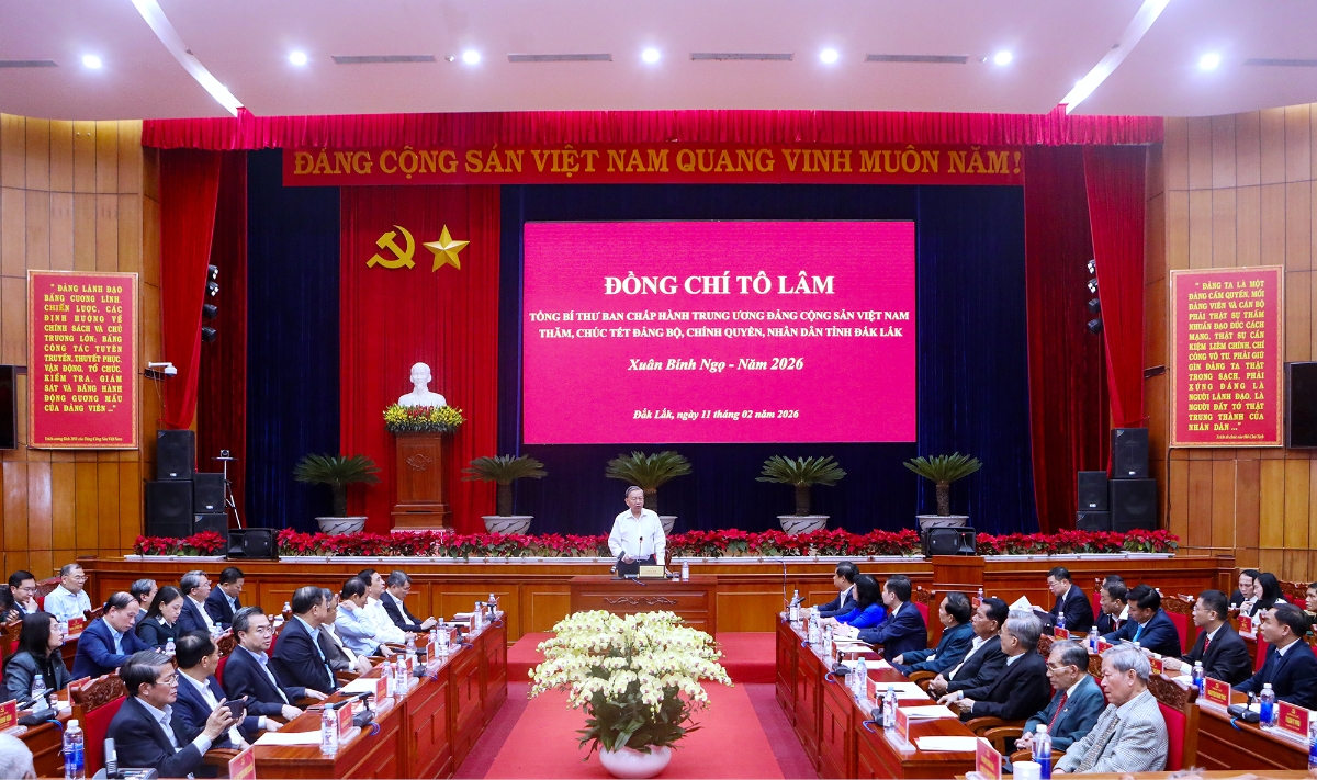 Tổng Bí thư Tô Lâm và Đoàn công tác Trung ương thăm, làm việc và chúc Tết Đảng bộ, chính quyền và nhân dân tỉnh Đắk Lắk.