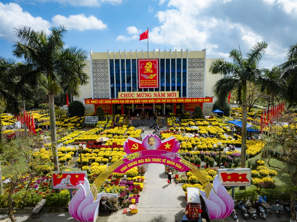 Hàng trăm gian hàng hoa khoe sắc tại khu vực Trung tâm Văn hóa điện ảnh thành phố Huế.