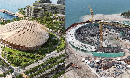 Phối cảnh và công trường Trung tâm Tổ chức Hội nghị APEC tại đặc khu Phú Quốc - Ảnh: SunGroup.