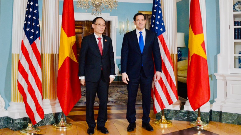 Bộ trưởng Ngoại giao Lê Hoài Trung hội đàm với Ngoại trưởng Hoa Kỳ Marco Rubio. Ảnh: Bộ Ngoại giao