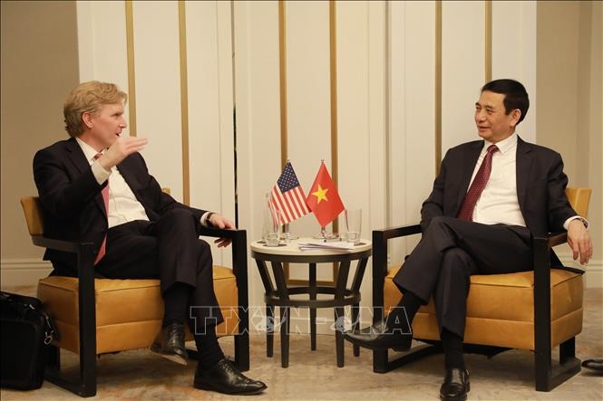 Đại tướng Phan Văn Giang tiếp Thứ trưởng thứ nhất Bộ Chiến tranh Hoa Kỳ. Ảnh: TTXVN