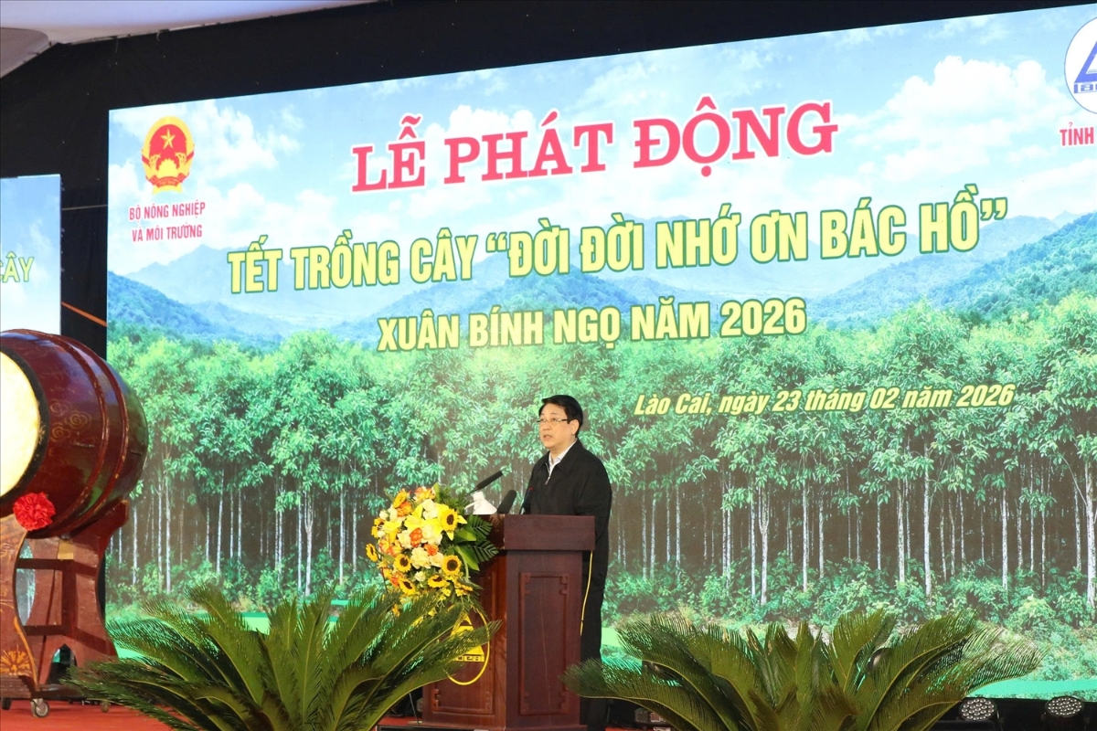 Chủ tịch nước Lương Cường phát biểu tại Lễ phát động Tết trồng cây.